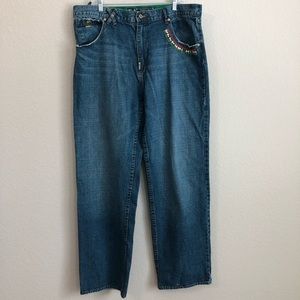 LRG Jeans High Blue Mountain Roots And Equipment Beads Jamaica Straight Leg